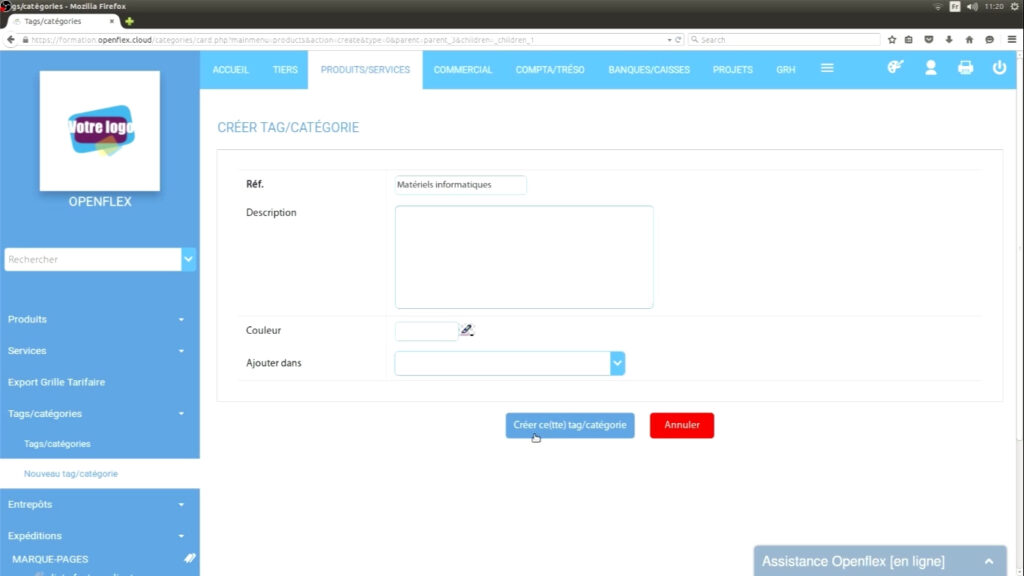 Créer une catégorie  créer ce(tte) tag/catégorie openflex