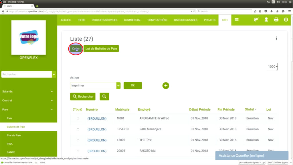 Édition d’un bulletin de paie créer openflex