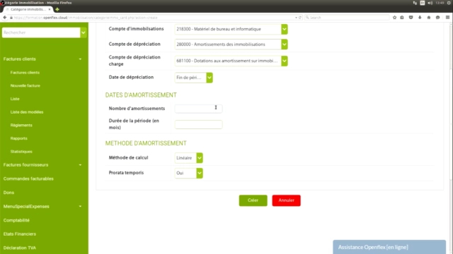 Gestion des immobilisations durée de la période openflex