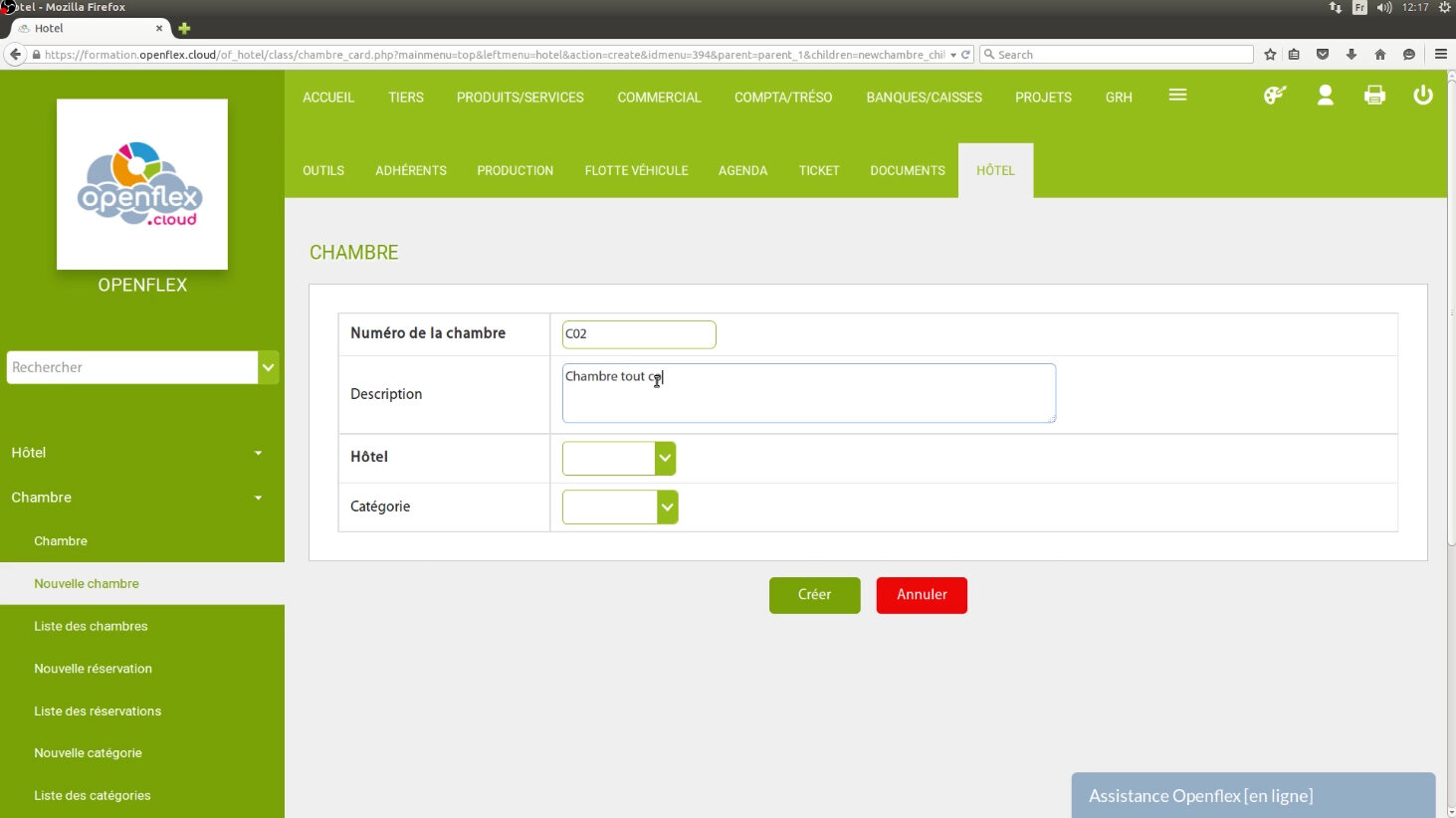 Création d’une chambre description openflex
