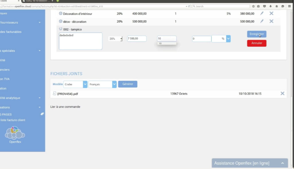 Comment créer une facture client enregistrer openflex