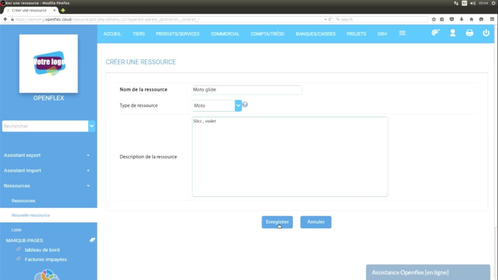 Création de ressource  enregistrer openflex