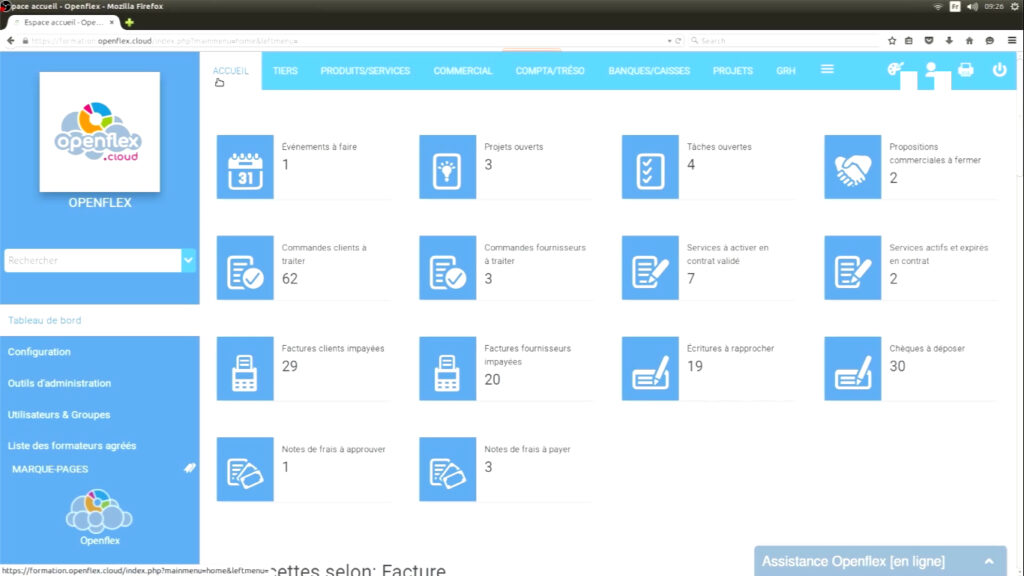 Configuration des informations de votre société accueil openflex