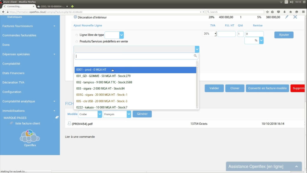 Comment créer une facture client facturer un produit openflex