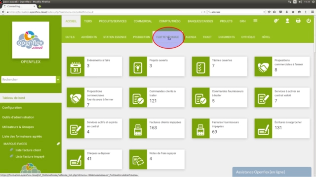 Configuration du module flotte véhicule  onglet flotte véhicule openflex