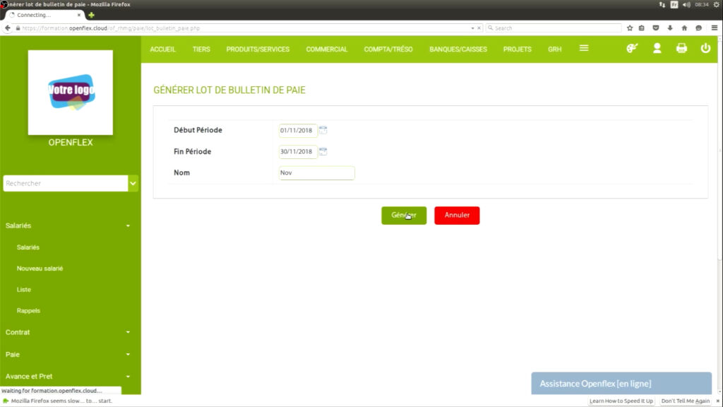 Édition d’un bulletin de paie période openflex