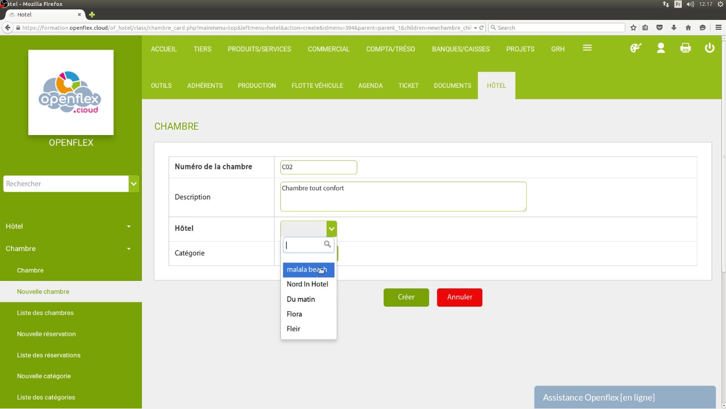 Création d’une chambre hôtel openflex