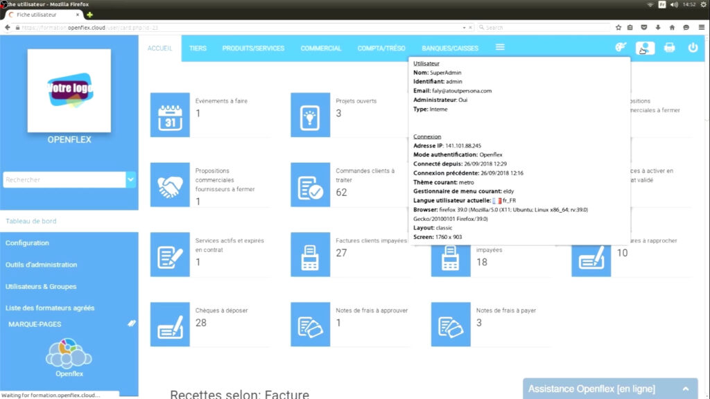 Modification de votre mot de passe icône utilisateur openflex