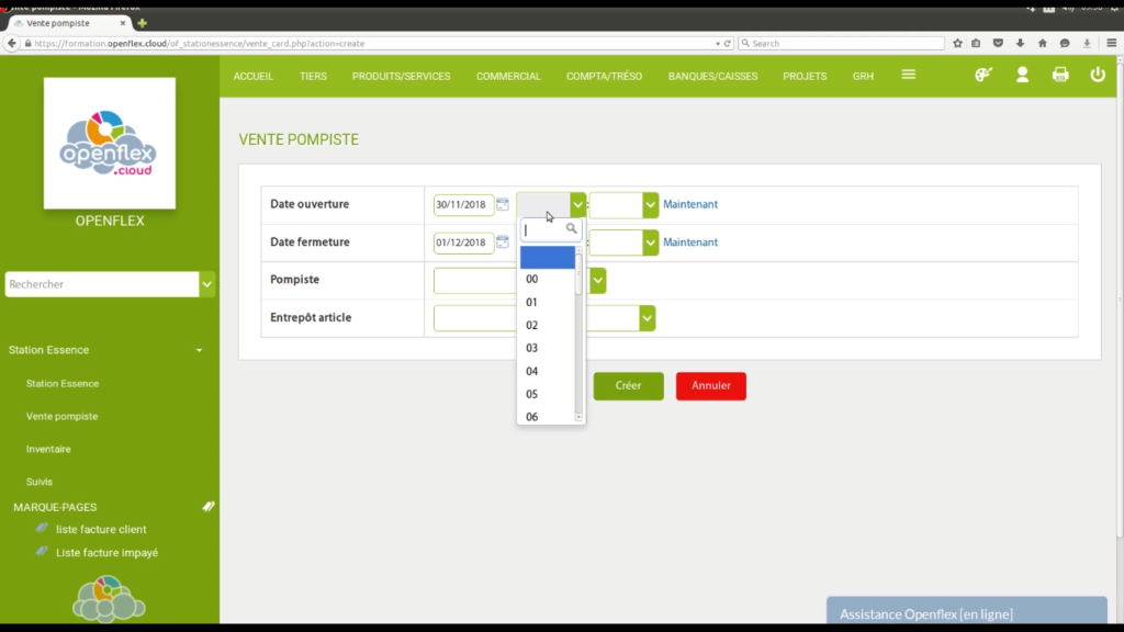 Enregistrement ventes et versements pompiste- heure- openflex