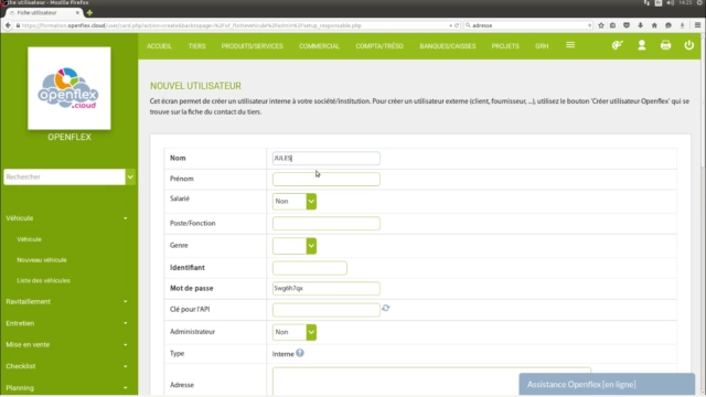 Configuration du module flotte véhicule nouveau responsable