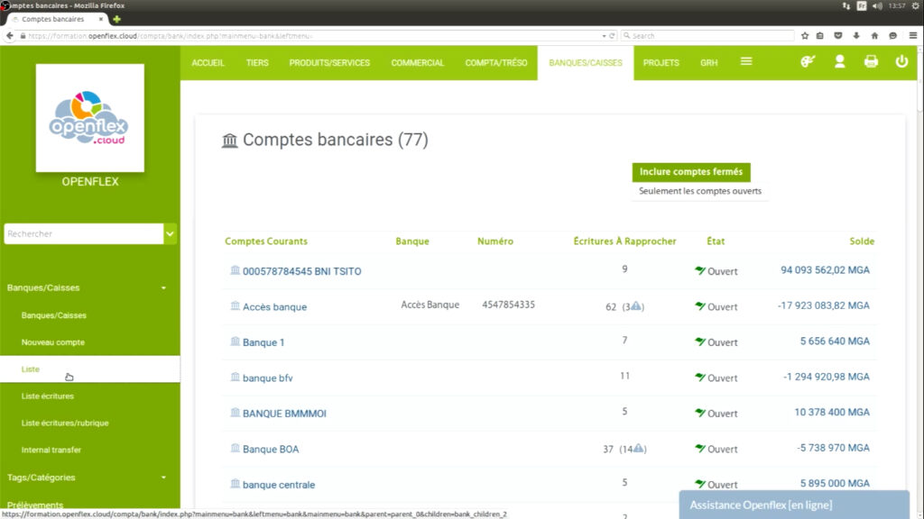 Faire un rapprochement bancaire liste des banques et caisses openflex