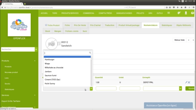 Ajout de la nomenclature d’un produit entrepôt de prélèvement openflex