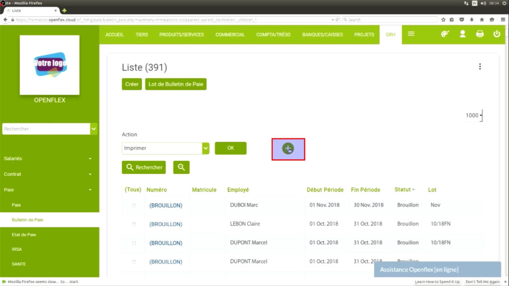 Édition d’un bulletin de paie plus openflex