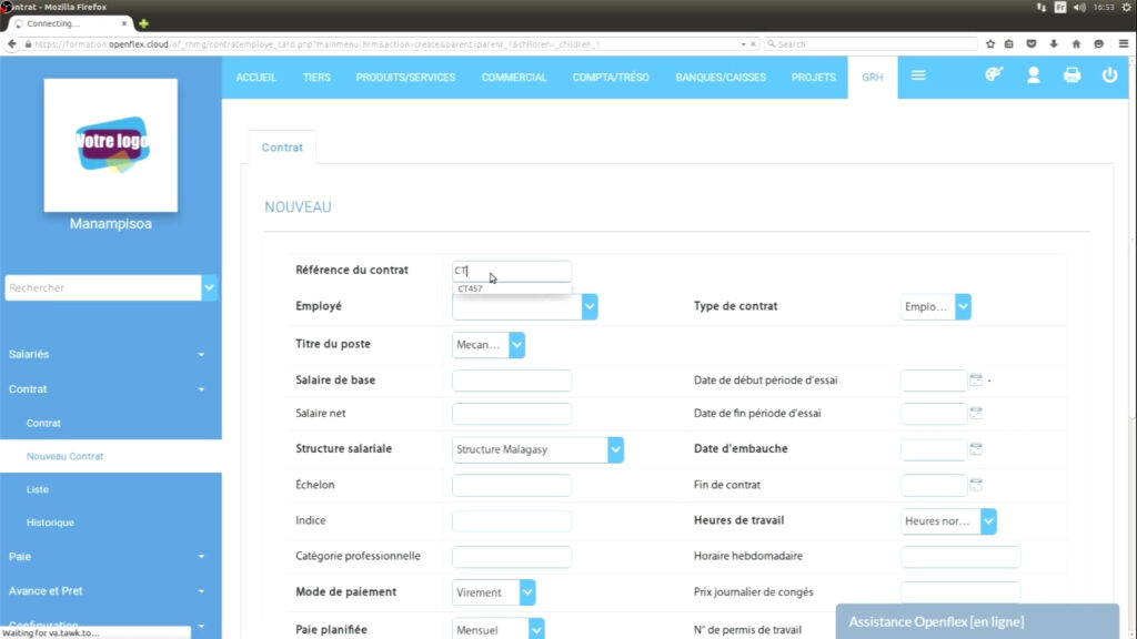 Création d’un contrat salarié  nouveau openflex