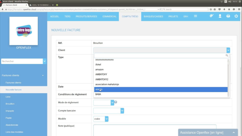 Comment créer une facture client client openflex