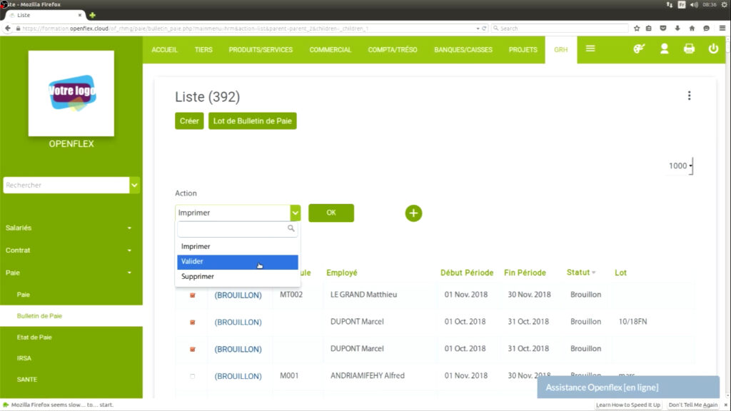 Édition d’un bulletin de paie valider openflex