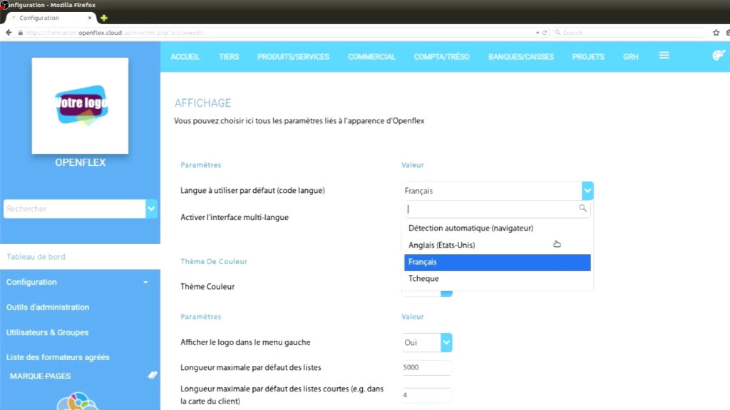 Comment modifier la langue de l’interface langue openflex