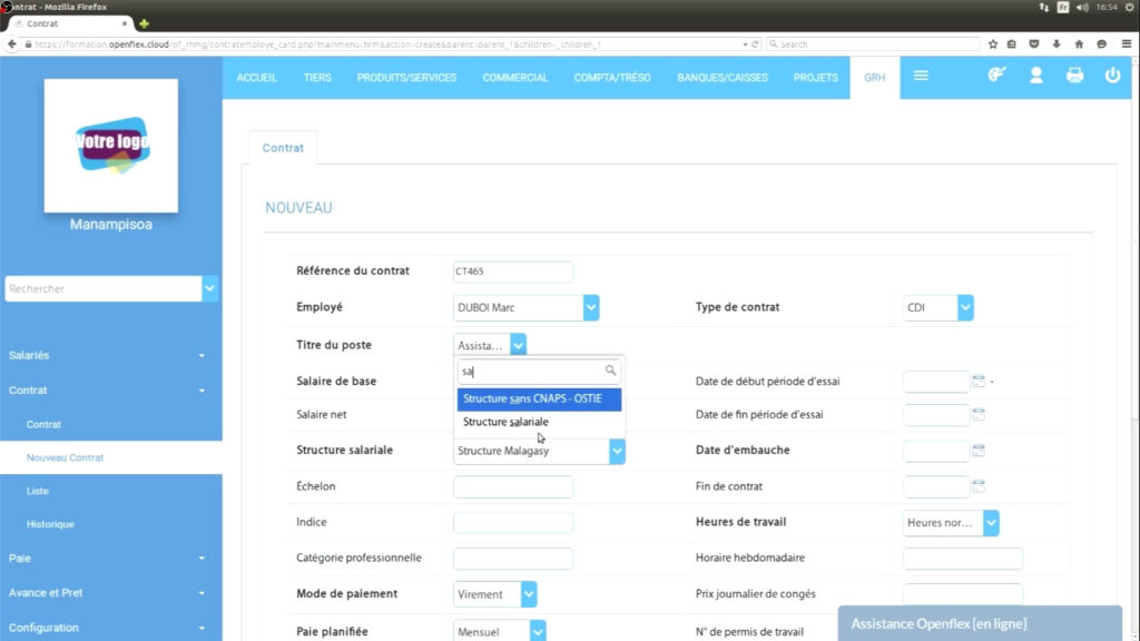 Création d’un contrat salarié  créer openflex