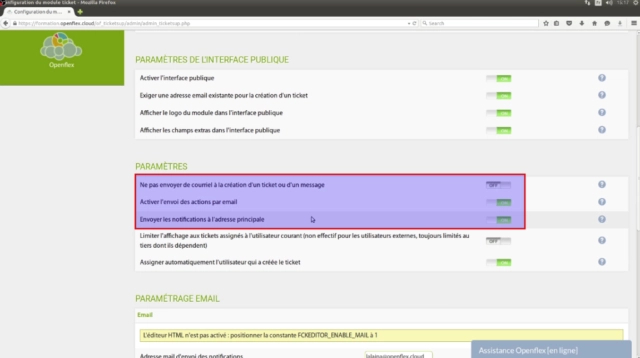 Configuration du module Support client-notification par mail openflex
