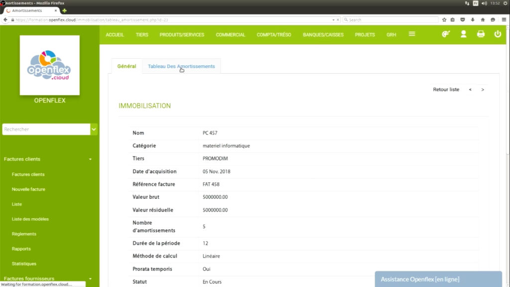 Gestion des immobilisations  tableau d'amortissements