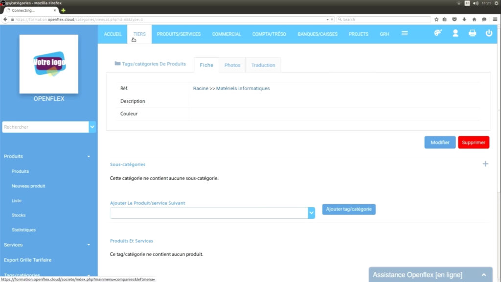 Créer une catégorie tiers openflex