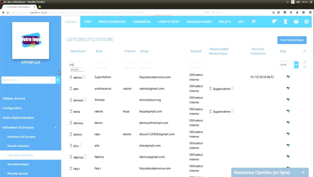 Attribution de droits d’accès utilisateur filtre openflex